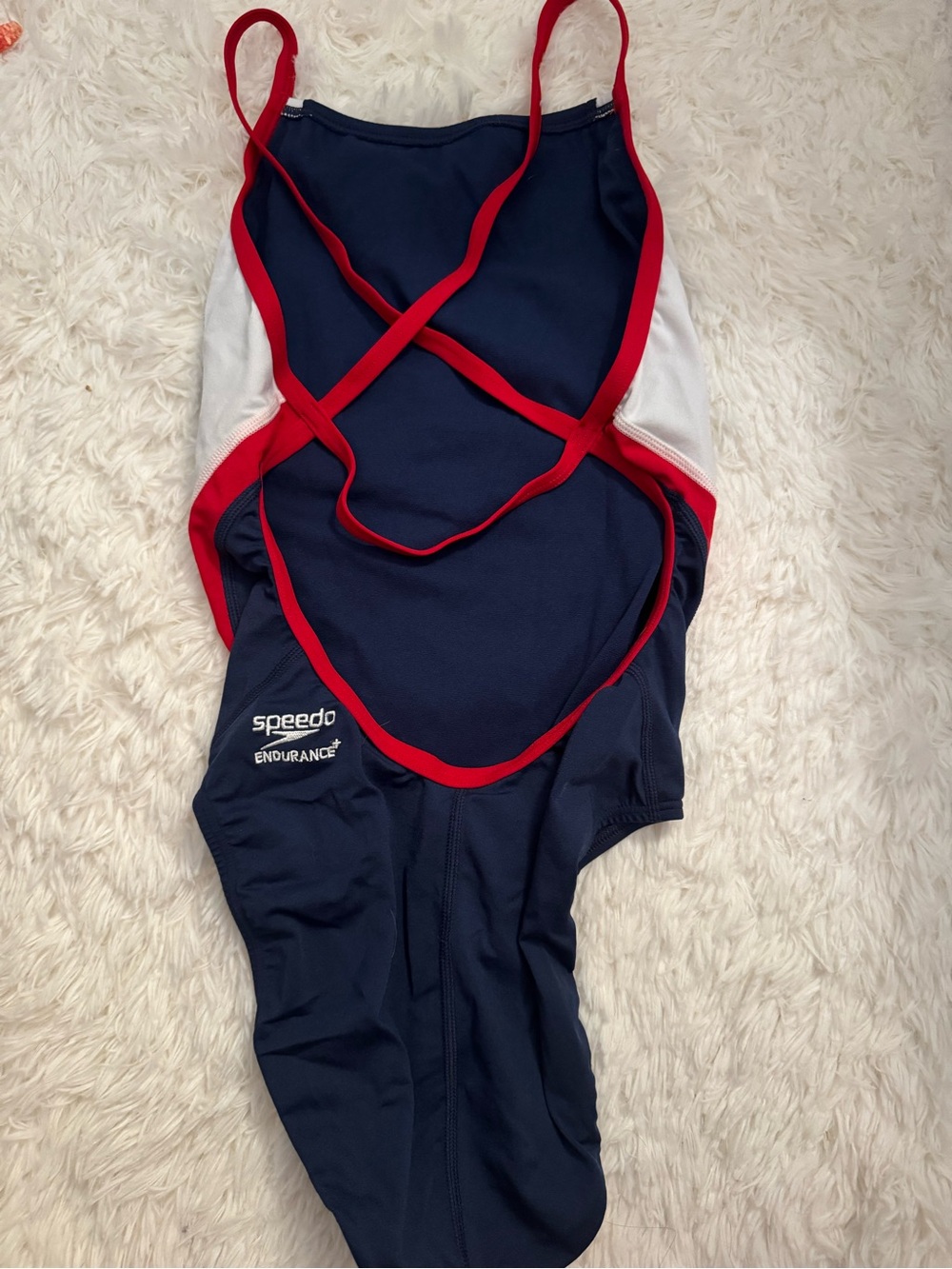 Speedo Navy and Red Cross-Back Endurance One-Piece